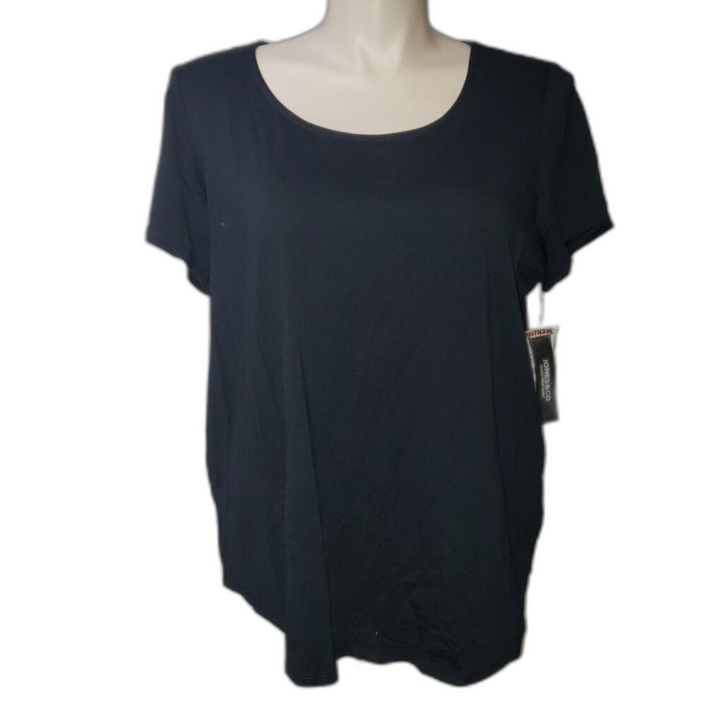 Jones & Co Navy Blue Short Sleeve Scoop Neck T Shirt Womens Size 2X NEW